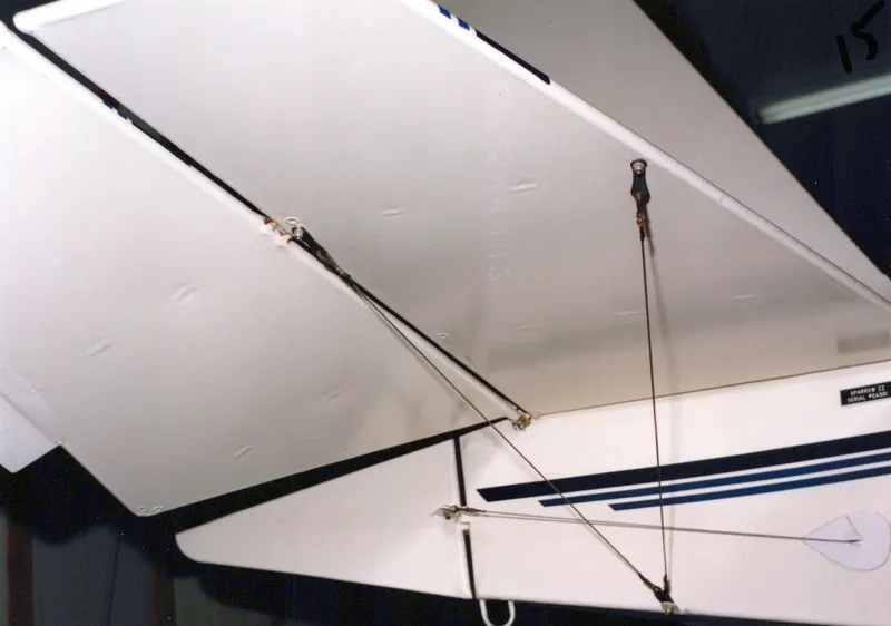 Close view of the wing strut attachment fitting on a Carlson Sparrow II